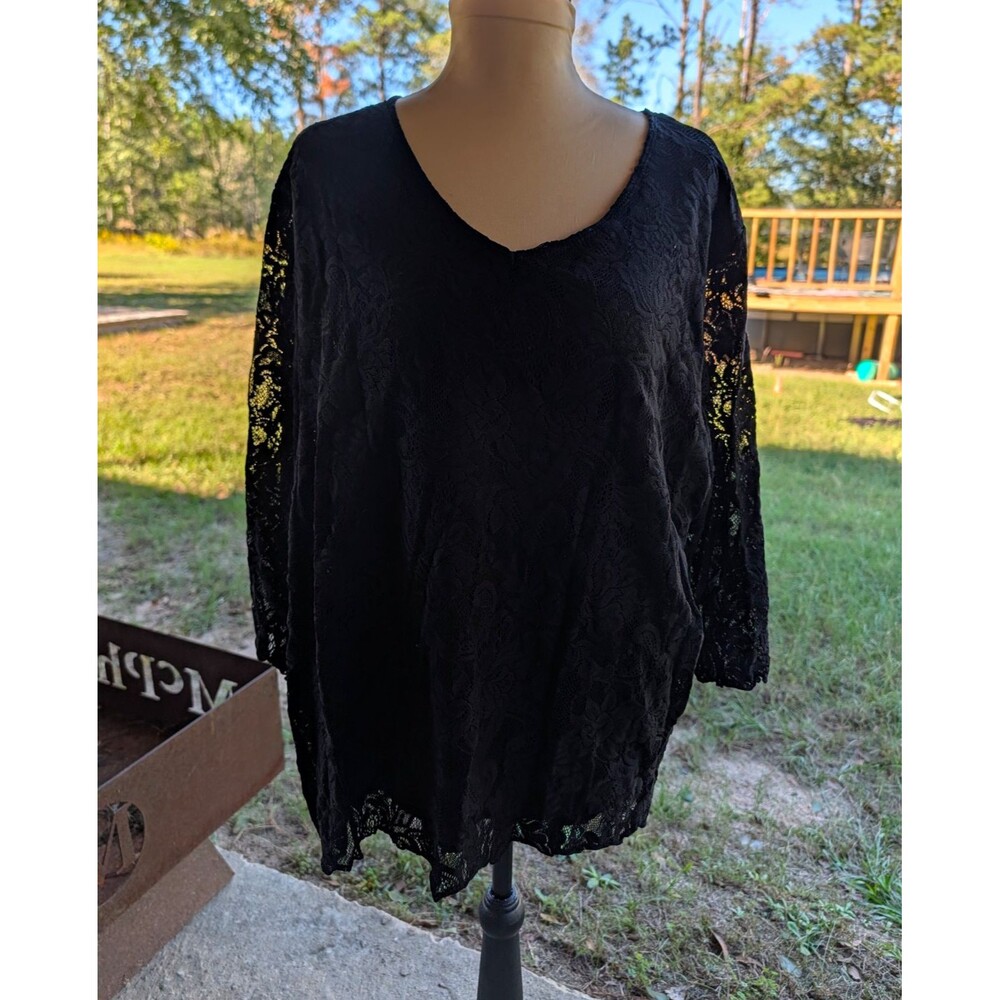 J.T.B. Women's Black Lace 3/4 Sleeve Blouse Size XL